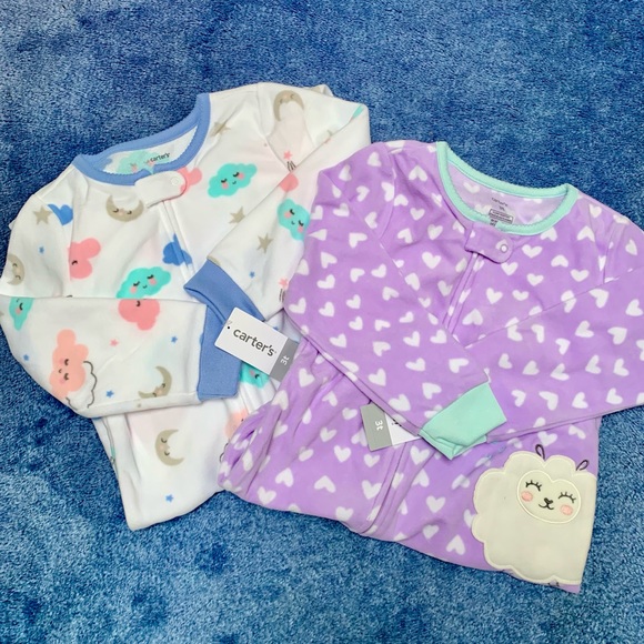 NWT Two Pairs of Carter’s Girl’s 1-Piece Fleece Footie PJs Size 3T - Picture 4 of 4